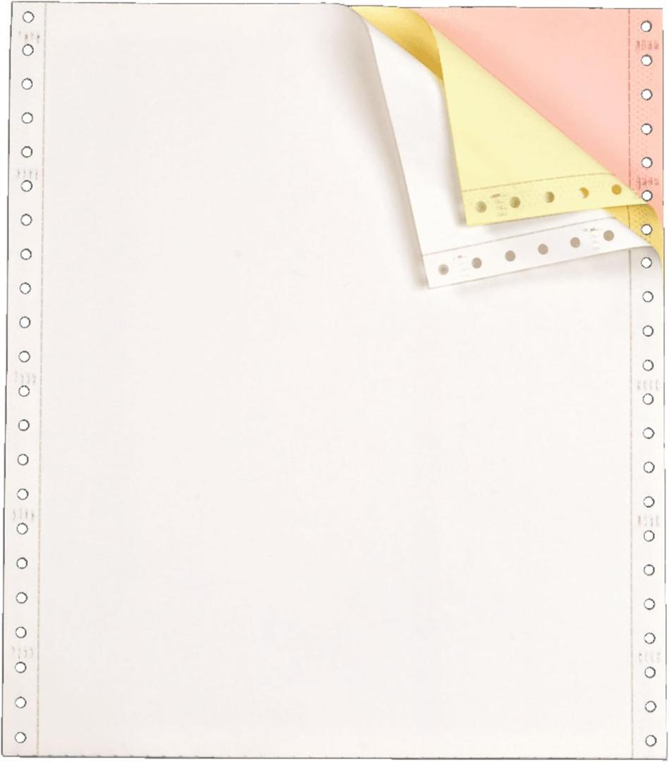 TOPS Continuous Computer Paper, 3-Part Carbonless, Removable 0.5 Inch Margins, 9.5 x 11 Inches, 1100 Sheets, White/Canary/Pink (55179)
