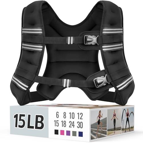 Zeerun Weighted Vest for Women & Men with Reflective Stripe and Adjustable Buckle, Comfortable & Durable Rucking Vest for Walking, Running & Strength Training, 15LBS-Black