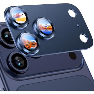 Uyiton Compatible with iPhone 17 Pro Camera Lens Protector - [Not Easy to Break][Strong Adsorption][Case-Friendly] Metal Tempered Glass Rear Camera Screen Cover - Deep Blue
