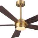 54" Ceiling Fan with Light and Remote Control, Modern Dimmable LED Light, 6-Speed Noiseless Reversible DC Motor, 5 Plywood Ceiling Fan for Kitchen Bedroom Living Room NAB Gold/Walnut (Brown&Gold)