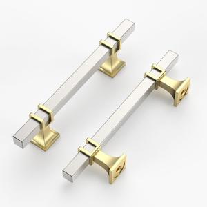 10 Pack 3.75 Inch(96mm) Cabinet Pull Brushed Nickel and Gold Kitchen Cabinets Handles Brushed Satin Nickel Cabinet Hardware for Cupboard Square Kitchen Pulls for Cabinets Drawer Handles (3.75" Hole Center(96mm), Nickel & Gold)