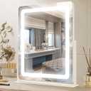 PRIMETEK Vanity Mirror with Lights, 19"x22" Large Makeup Mirror with Lights, LED Lighted Makeup Mirror, Touch Screen with 3-Color Lighting, Dimmable for Vanity Desk Tabletop, Bedroom, White