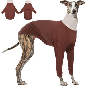 DENTRUN Italian Greyhounds Clothes Dog Cozy Sweater, Fluffy Fleece Jumper Soft Pyjamas for Greyhound-shapped Whippet-Like Dogs, Turtleneck Warm Dog Lightweight Sweatshirt for Cold Weather, Brown, XXS
