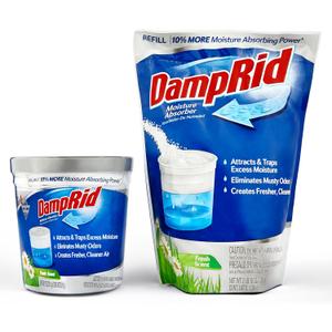 Damp Rid Refillable Moisture Absorber  Fresh Scent Humidity Absorber & Odor Absorber with 11oz Cup and 44oz Refill Bag, Cleaner Air for Closet & Bathroom  ILIOS Packaging