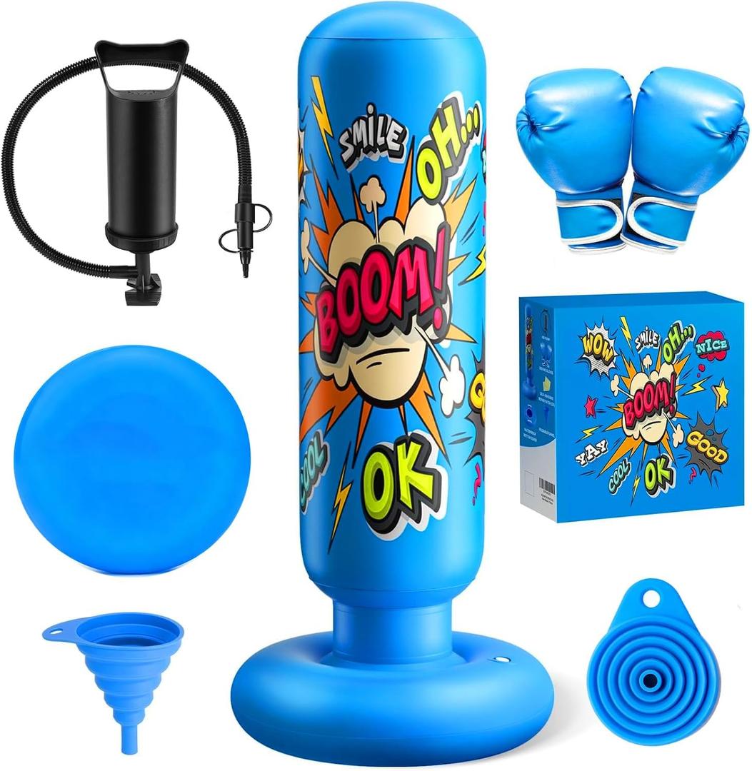Inflatable Punching Bag for Kids 3-12, Boxing Equipment for Kids and Adults, Christmas, Birthday Gifts, Punching Bag Practice Karate, Taekwondo (Blue)