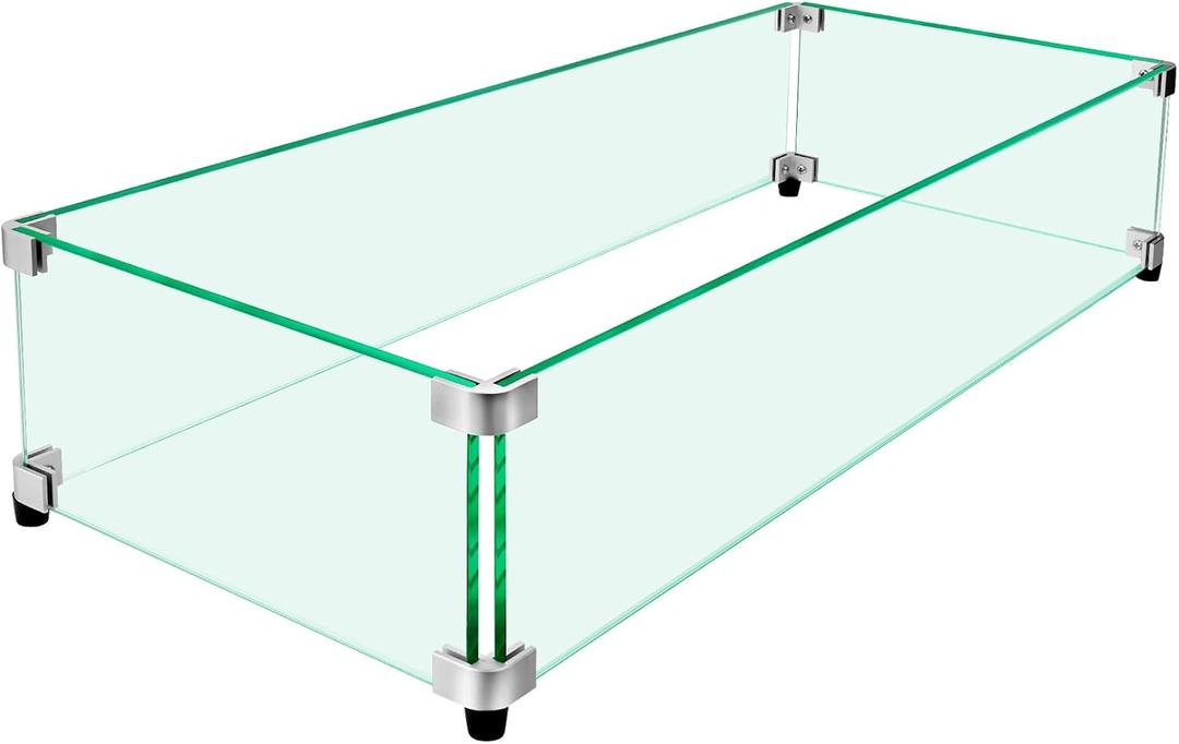 Fire Pit Wind Guard, 31" x 12" Square Tempered Glass Wind Shield for Firepit & Fire Table, Thick Glass and Easy Installation with Included Tools, Airflow Management for Stable Flame