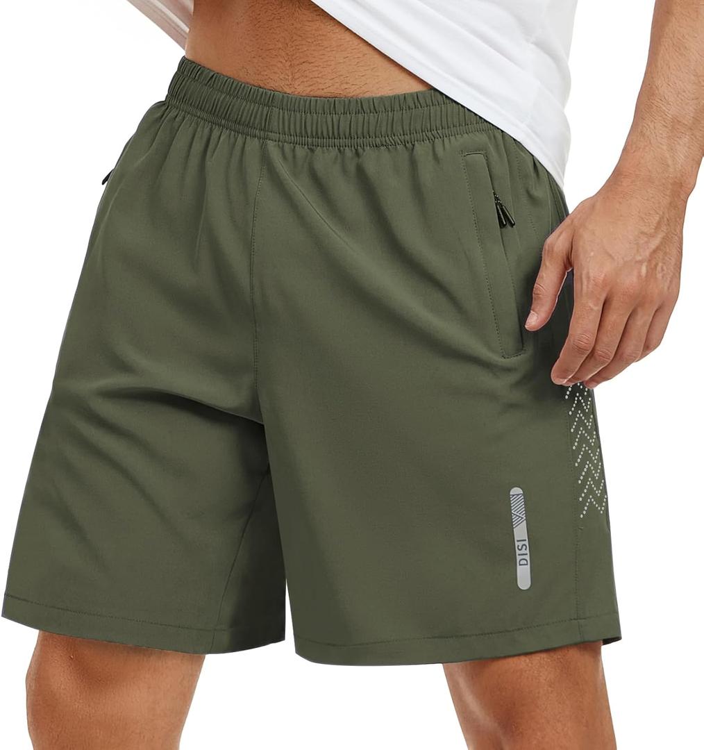 Mens Athletic Shorts 7 Inch Quick Dry Running Sports Shorts Lightweight Workout Gym Shorts Elastic Waist Shorts with Pockets (XX-Large, Army Green)