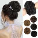 HMD 100% Human Hair Bun Messy Bun Extensions Messy Rose Bun Hair Piece Curly Hair Bun with Elastic Band Bun Extensions Tousled Updo Hairpieces for Women(Brown Black)