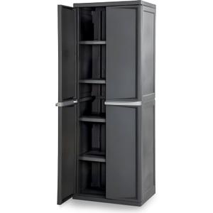 Sterilite 4 Shelf Cabinet, Lockable Utility Storage w/ Adjustable Shelves, Gray - Plastic Shelving Unit for Organizing Garage, Pantry, Basement, Laundry Room or Mudroom (One Size)