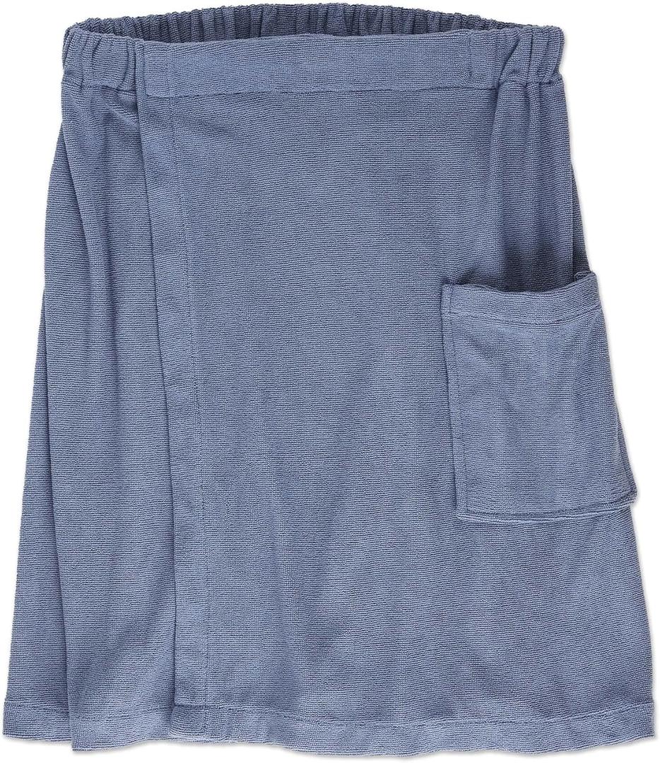 DII Men's Terry Shower Wrap Collection Adjustable with Velcro and Pocket, 54x20, Stonewash Blue