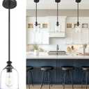 AUTELO Black Pendant Lights Kitchen Island, 1-Light Pendant Lights in Black Finish with Clear Cylinder Glass, Modern Pendant Light Fixtures, Hanging Lamp for Kitchen Island H2511 CLBK