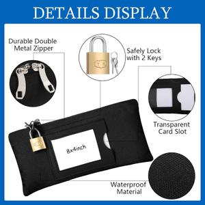 Locmeo 2 Pieces Waterproof Cash Bags with Lock and Zipper Money Oxford Cloth Document Bags with 6 Keys for Bank Deposits Business Personal(8 x 4'',Dark Blue,Black)