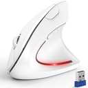 TECKNET Ergonomic Mouse, Wireless Bluetooth Vertical Mouse, 4800 DPI Optical Tracking, 6 Adjustable DPI, Quiet Clicks, 2.4GHz with USB A Receiver, 6 Buttons, Wide Compatibility - White