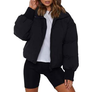 AMEBELLE Women Winter Thermal Baggy Stand Collar Full Zip Puffer Down Coats Jacket L