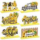Hoolerry 6 Pcs Sunflower Wooden Table Decoration Summer Wood Centerpieces for Tables Sunflower Gnomes Tabletop Decor Hello Sunshine Welcome Centerpieces Sign for Summer Home Kitchen Decor