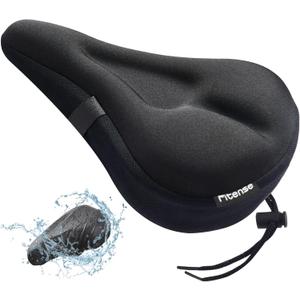 Bike Seat Cushion, Comfort Bike Seat Cover for Men Women, Exercise Bicycle Seat Cushion Padded Cover Compatible with Peloton, Mountain Stationary Bikes (Black), S