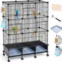 VISCOO Encrypted Bird Cage (46" x 36" x 12"), with Wooden Perches, Metal Parakeet Cage with Slide-Out Tray, Water Bottle&Feeder, Bird Cages for Parrot,Parakeets,Cockatiel,Small Mid-Sized Birds