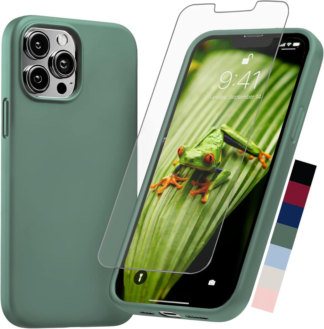 2 x Compatible with iPhone Cover 13 Pro Case Silicone with Screen Protector - Green