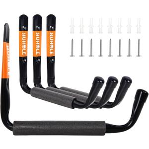 HUHOLE 4 Pack Garage Storage Hooks Heavy Duty–13.6" Extra Large Jumbo Arm Wall Mount Hangers for Kayak, Ladder, Canoe, Snowboard & Folding Chairs–70lbs Capacity Utility Organizer Rack (Black)