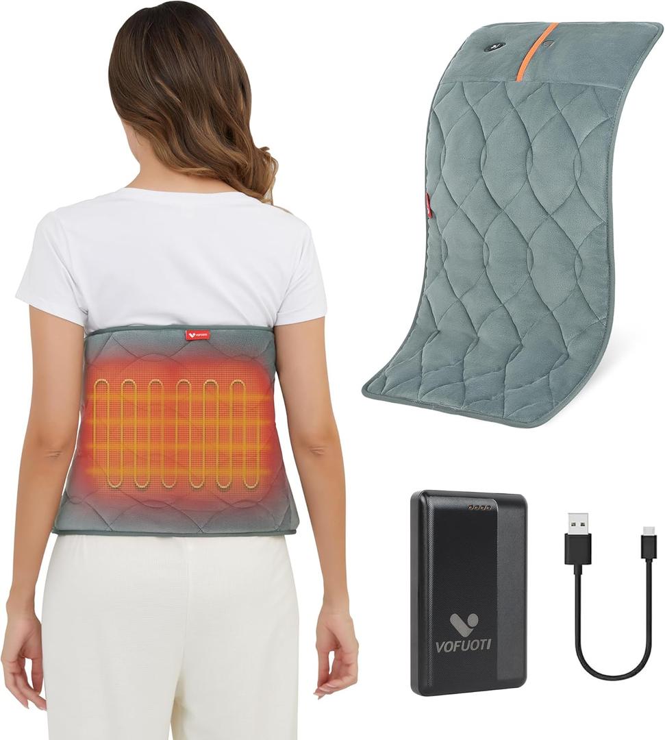 Vofuoti Portable Heating Pad, Electric Heat Pad with 10000mAh Battery and 3 Heat Settings, Cordless Heating Pad for Back, Abdomen, Rechargeable Outdoor Heated Pad for Women Men