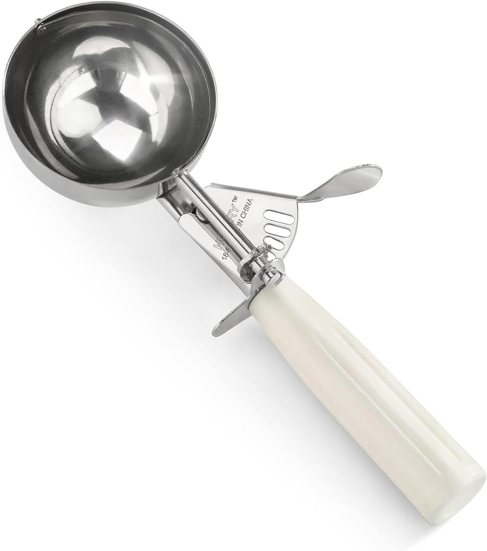 Portion Scoop - Disher, Cookie Scoop, Food Scoop - Portion Control - 18/8 Stainless Steel, White Handle (#6 / 5oz)