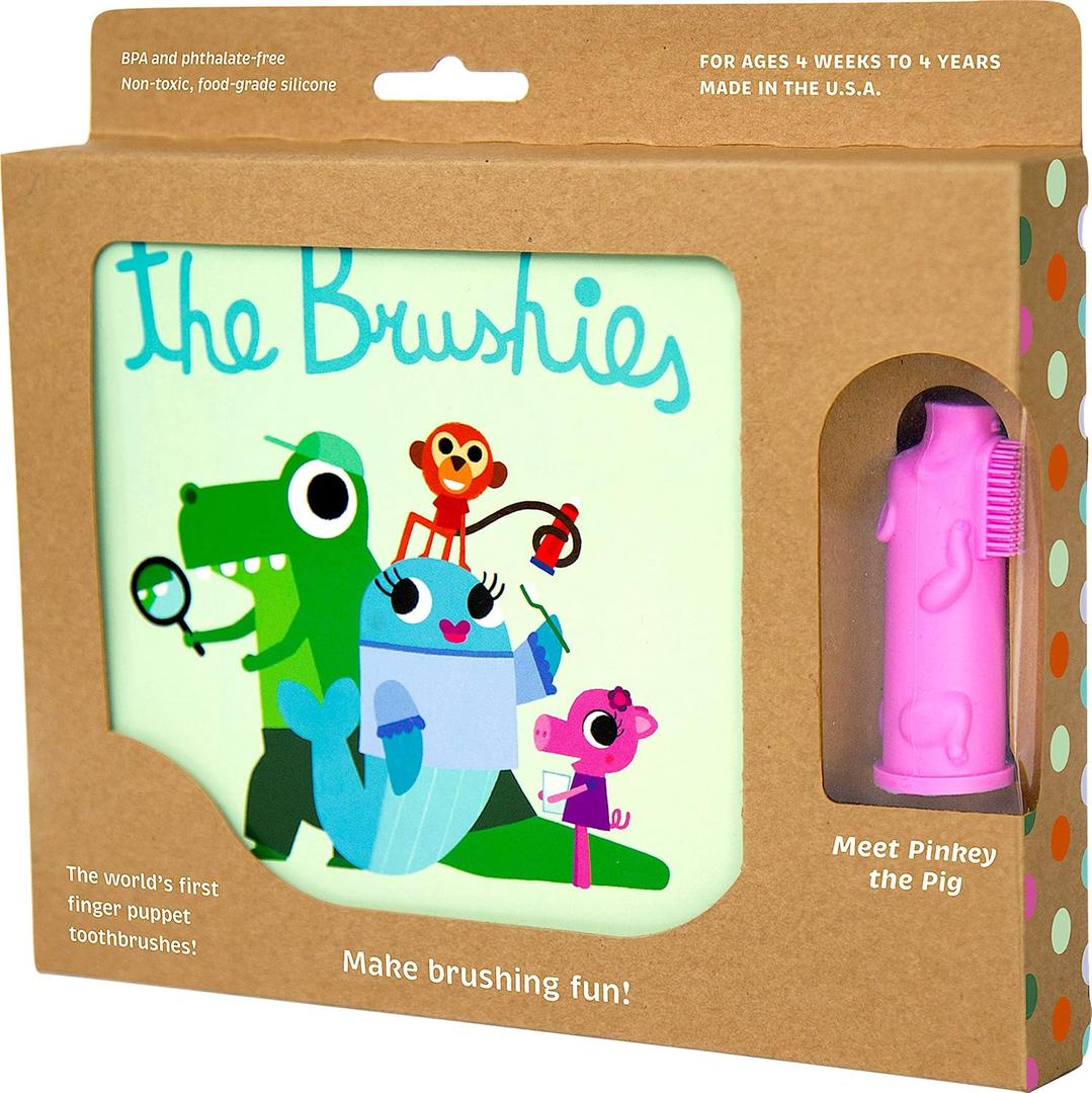 The Brushies Pinkey The Pig Toddler Toothbrush & Storybook Set/Dental Item and Book/Youth Tooth & Gum Care/Ages 4 Weeks to 4 Years