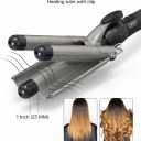 Three Barrel Curling Iron 1 Inch with LED Display, 15 Heat Settings 180-430F, Tourmaline Ceramic Triple Hair Waver for Beach Waves, Dual Voltage 110-240V, Auto Shut-Off, Glove Included, Gray
