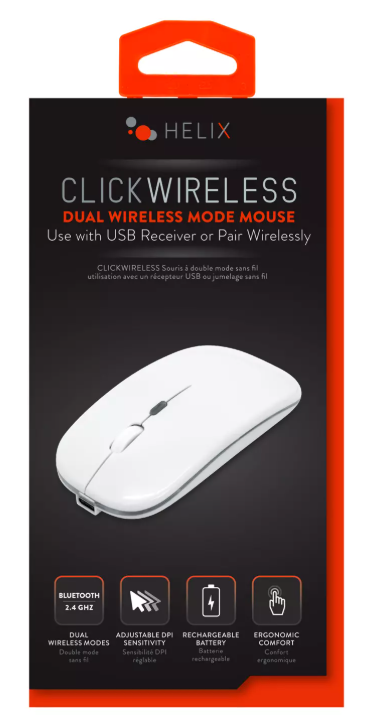 HELIX Bluetooth Mouse Rechargeable Laptop Mice Silent Slim Use(BT5.2 and 2.4G Portable USB Receiver) Dual Mode Computer Mouse for Laptop/iPad/Tablet/Apple/Computer/Mac(Bright White)