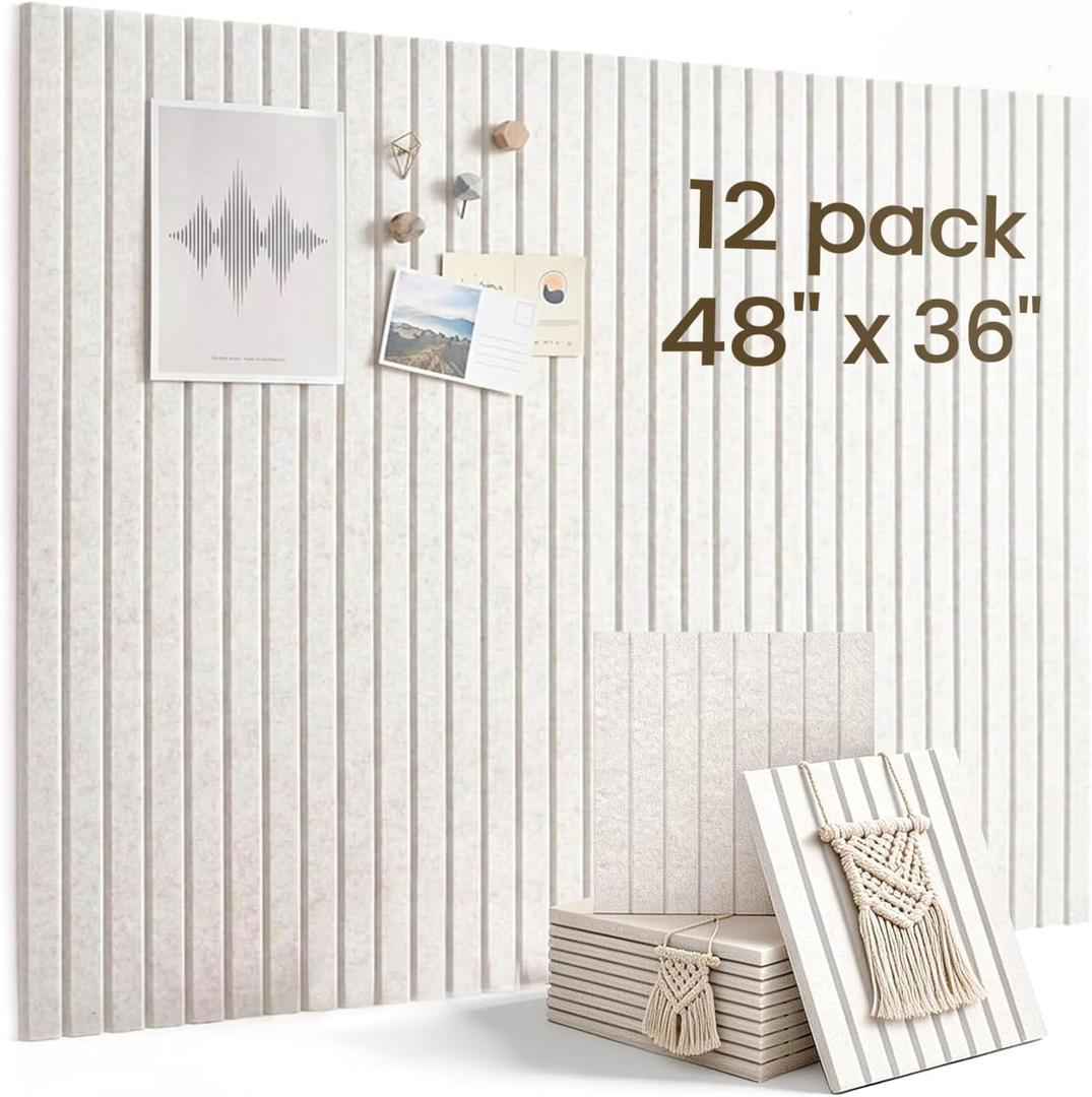 12 Pack Felt Bulletin Boards Self-Adhesive 48" x 36" Cork Board Removable Pin Board with Adhesive Tabs, 30 Pushpins for Home Office Classroom(Oatmeal)