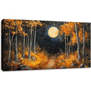 Forest Canvas Wall Art Nature Landscape Painting Moon Tree Scenery Picture Wall Decor Large Framed Artwork for Living Room Bedroom Office Home Wall Decorations 40L x 20W