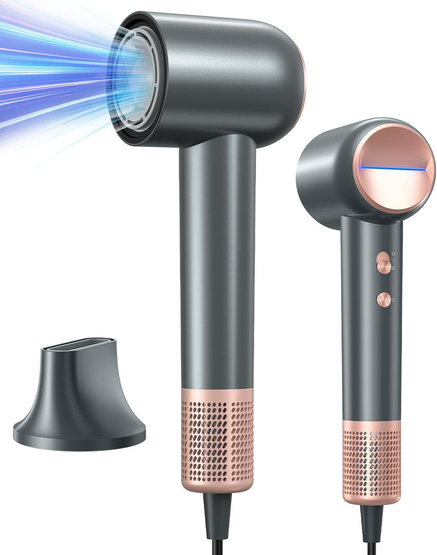 Hair Dryer, 130000 RMP High-Speed Brushless Motor Blow Dryer for Fast Drying, 500 Millions Negative Ionic Hairdryer with Nozzle for Travel Salon, 4 Temps & 2 Speeds