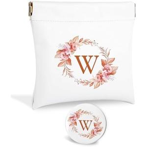Initial Letter Pocket Cosmetic Bag, Pouches for Purse, Makeup Bag with Mirror, Purse Makeup Bag for Women Cosmetics Jewelry Charging Cable, Bridesmaid Gifts, Bridal Shower Gift Bags, Birthday Gifts-W