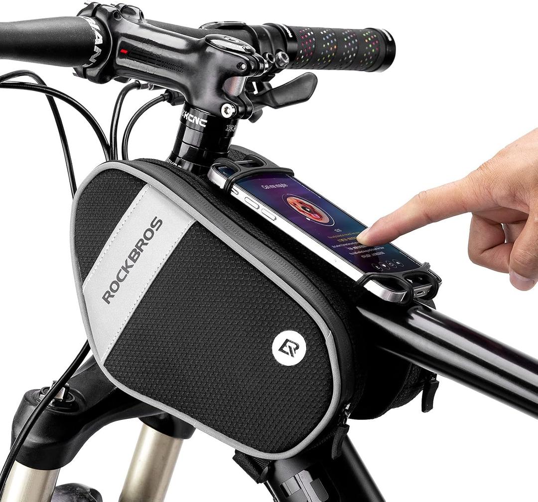 ROCKBROS Bike Front Frame Bag Top Tube Bike Phone Mount Bag Waterproof Bicycle Handlebar Cycling Accessories Pouch with 360 Rotation Phone Holder Fit Smartphone Below 7''