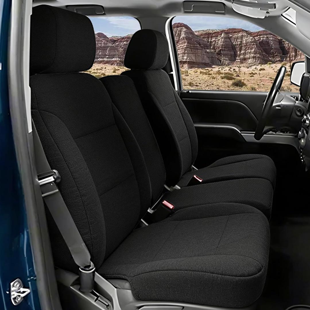 Seat Covers for Chevy Silverado & GMC Sierra 1500 2014 2015 2016 2017 2018 Front & Rear 60/40 Split Bench Full Set Foam Padded Heavy-Duty Automotive Seat Cover Set - Black