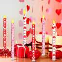 Honoson 6 Pcs Valentine Day Flameless Taper Candles 10.6 Inch Heart Shaped Candles Battery Operated LED Candlesticks for Valentine Wedding Anniversary Dinner Table Home Party Decor