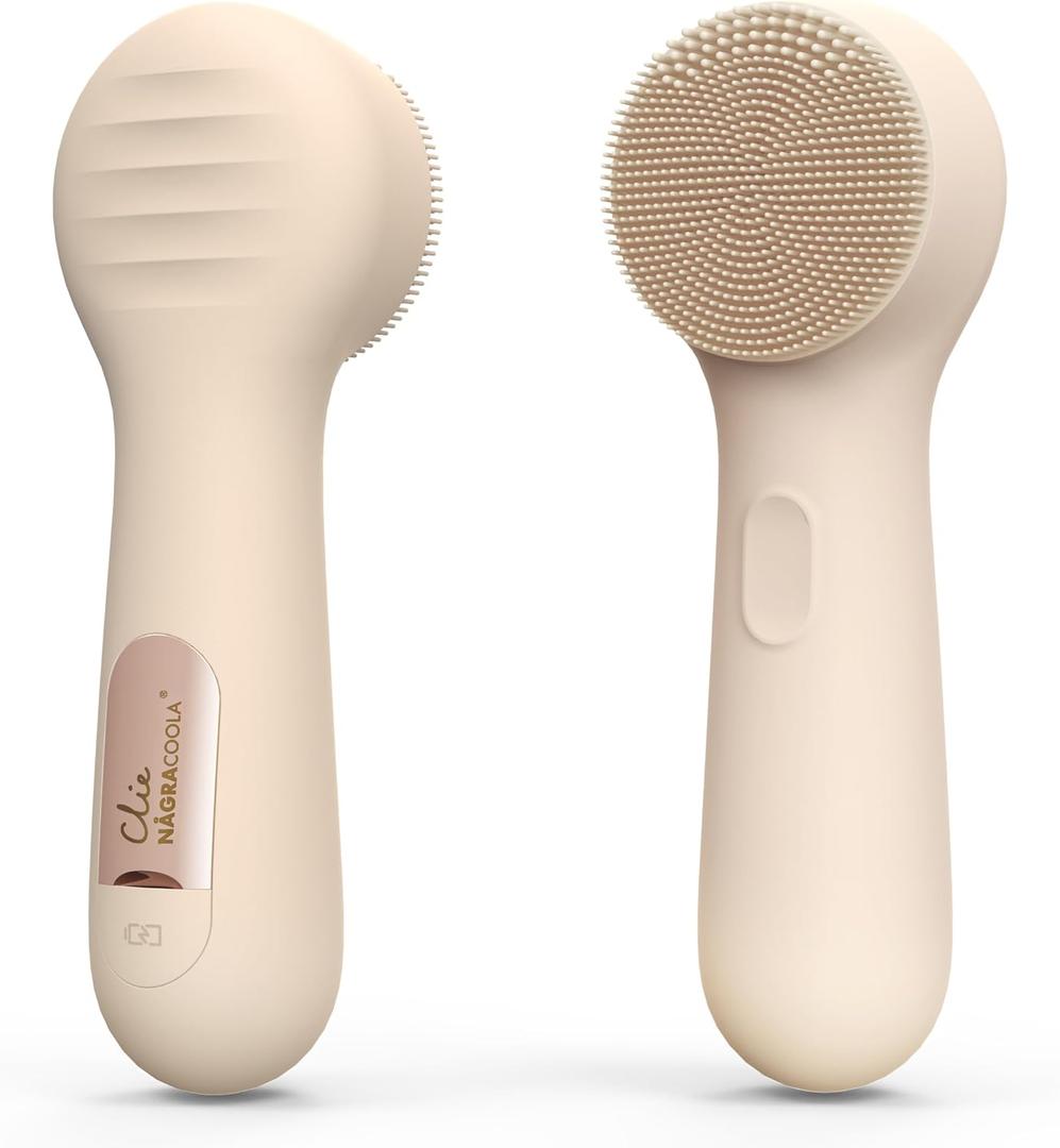 Silicone Face Scrubber, NgraCoola CLIE 2.0 Facial Cleansing Brush, Rechargeable, Waterproof Face Scrub Brush for Cleansing, Exfoliating, Massaging, Electric Facial Exfoliator for Women and Men - Oat