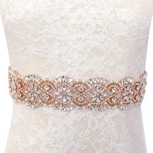 Pardecor Wedding Belt Rhinestone Belt Bridal Wedding Dress Sash Trim Rhinestone Applique Dress Belt Crystal Sash Accessories (Rosegold)
