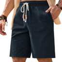 Men's Casual Cotton Shorts Drawstring 8 Inch Summer Vacation Shorts with Pockets (S-XXL) (Blue, M)