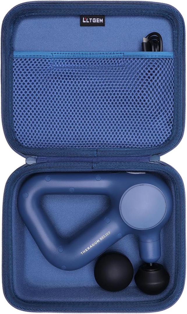 LTGEM Massage Case Compatible with TheraGun Relief Handheld Percussion Massage Gun/Neck/Back/Leg/Shoulder Massage Gun - Travel Protective Carrying Storage Bag, Blue(Case Only)