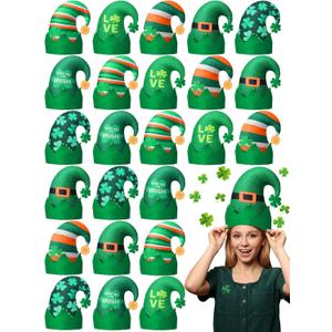 24 Pcs St. Patrick's Day Hat Bulk Felt Leprechaun Shamrock Cap Irish Top Hats for Adult Men Women Parades Event Dress-up Cosplay