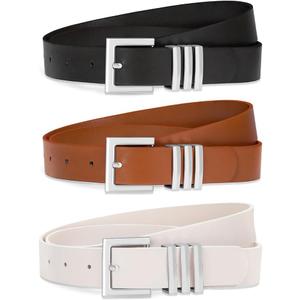 3 Pack Women Leather Belt for Jeans Pants Dresses Fashion Ladies Waist Belts with Gold Buckle (G-black+brown+beige(square Silver Buckle))