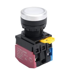 APIELE 22mm Latching Push Button Switch Metal Head Plastic Body 110V AC/DC Led 1NO 1NC Self-Locking (White)