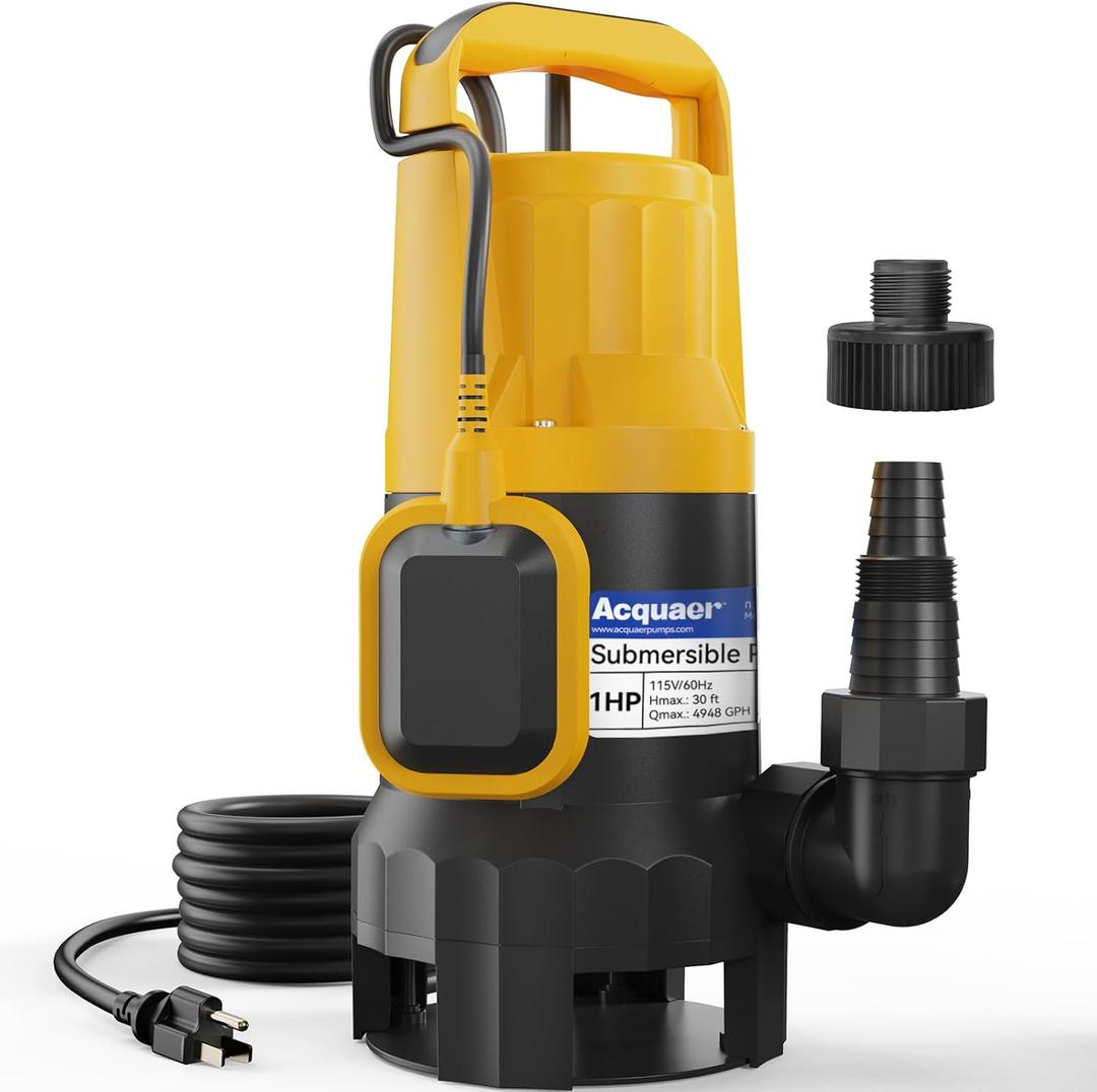 Acquaer 1HP Sump Pump 4948GPH Submersible Drain Pump with Automatic Float Switch, Remove Clean/Dirty Water for Basement, Hot Tub, Pools, Garden Pond