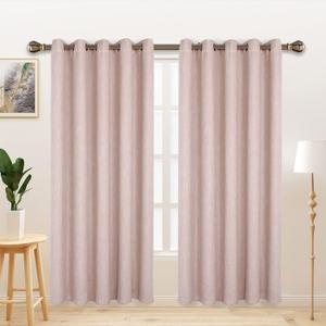 LORDTEX Linen Look Textured Blackout Curtains with Thermal Insulated Liner - Heavy Thick Grommet Window Drapes for Bedroom, 70 x 84 Inches, Blush, Set of 2 Panels