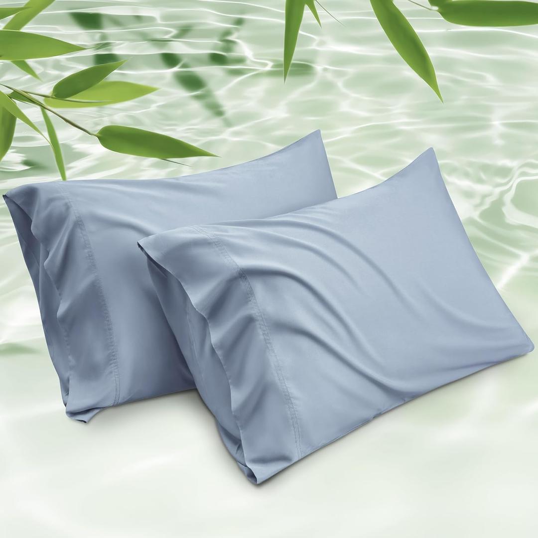 Bedsure King Size Pillow Cases Set of 2, Rayon Derived from Bamboo Cooling Pillowcase for Hot Sleepers, Cool Pillow Covers with Envelope Closure for Women, Men, Grey Blue, 20x36 Inches
