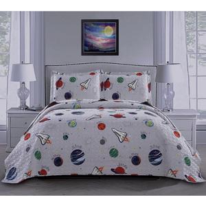 3 Piece Space Quilt Summer Bedspreads Twin Size Kids Planet Bed Cover Lightweight Coverlet Set Blanket Universe Bedding,Gray White