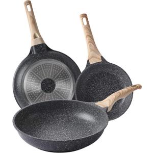 Nonstick Frying Pan Skillets 3-Piece Set 8/9.5/11 inch, Granite Coating Omelette Pan, 100% PFOA free Cookware Pan, Non Stick Stone Frying Pan Skillets Set