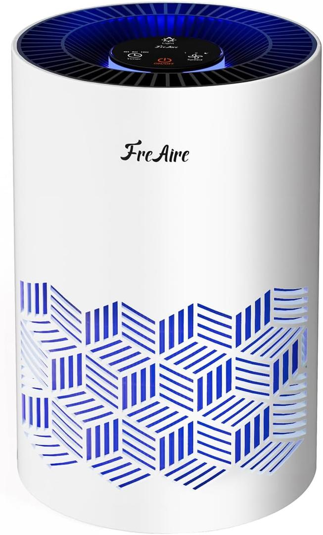 FreAire Air Purifiers for Bedroom, Air Purifiers for Home with Lights, HEPA Air Purifier Removes Dust Smoke Pollen Dander Smell, for Home/Pets/Bedroom, KN6391RGB White