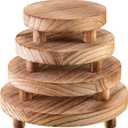 Geetery 4 Pcs Wooden Risers for Display Wood Pedestal Stand Mini Tray Stand Round Wooden Pedestal Holder Rustic Riser for Decor Tiered Tray Decor Home Kitchen, 4 Size(Light Brown)