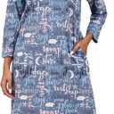 PNAEONG Nightgowns for Women Soft Cotton Long Sleeve Night Gowns Adult Sleepwear V Neck Nightshirt Comfy Sleepshirts (Blue, L)